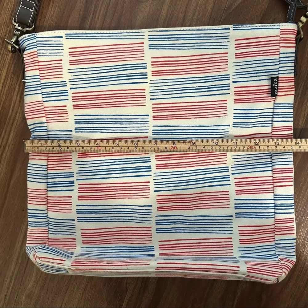 Maika Crossbody Upcycled Canvas Tote Bag with Red, Blue, and White Stripes